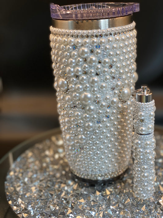 20oz WHITE PEARL BUBBLE TUMBLER/STAINLESS STEEL- ACRYLIC