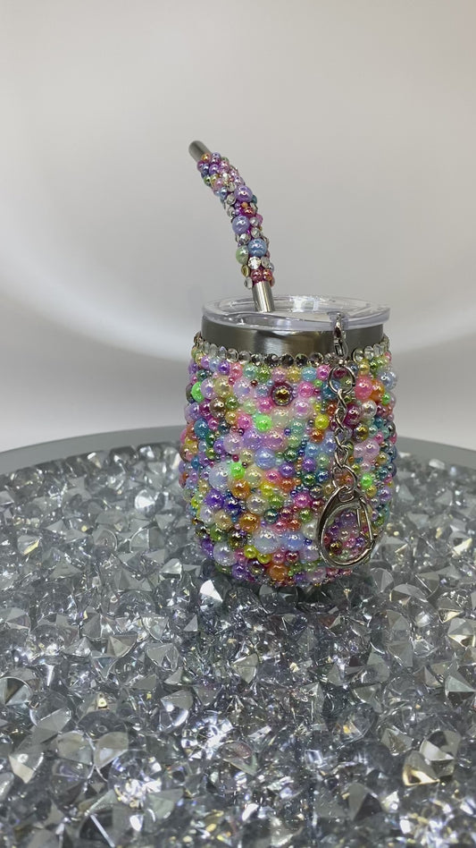 STAINLESS STEEL MINI TUMBLER KEY CHAIN & STRAW 3oz